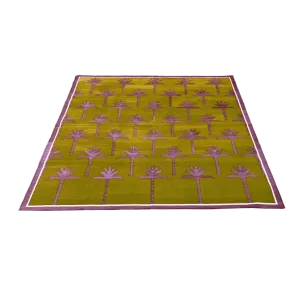 Handmade Palm Trees Cotton Rug - Pink/Olive Green