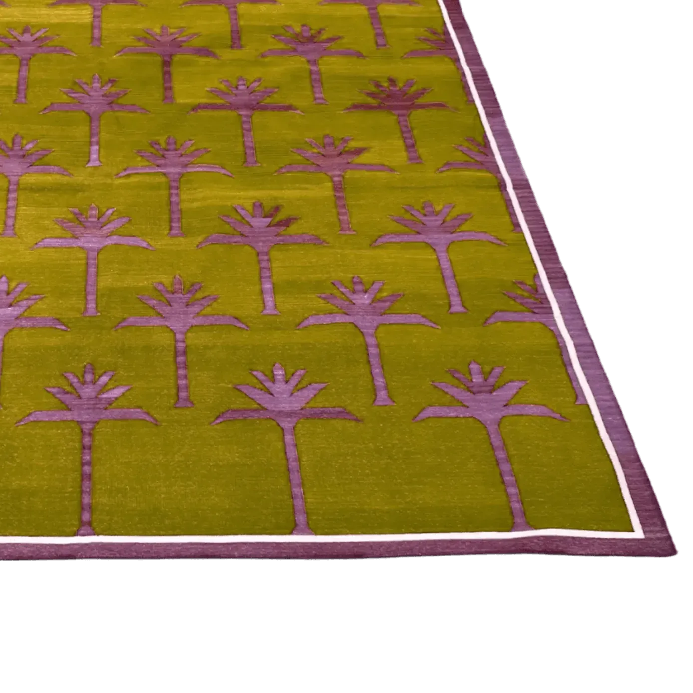Handmade Palm Trees Cotton Rug - Pink/Olive Green