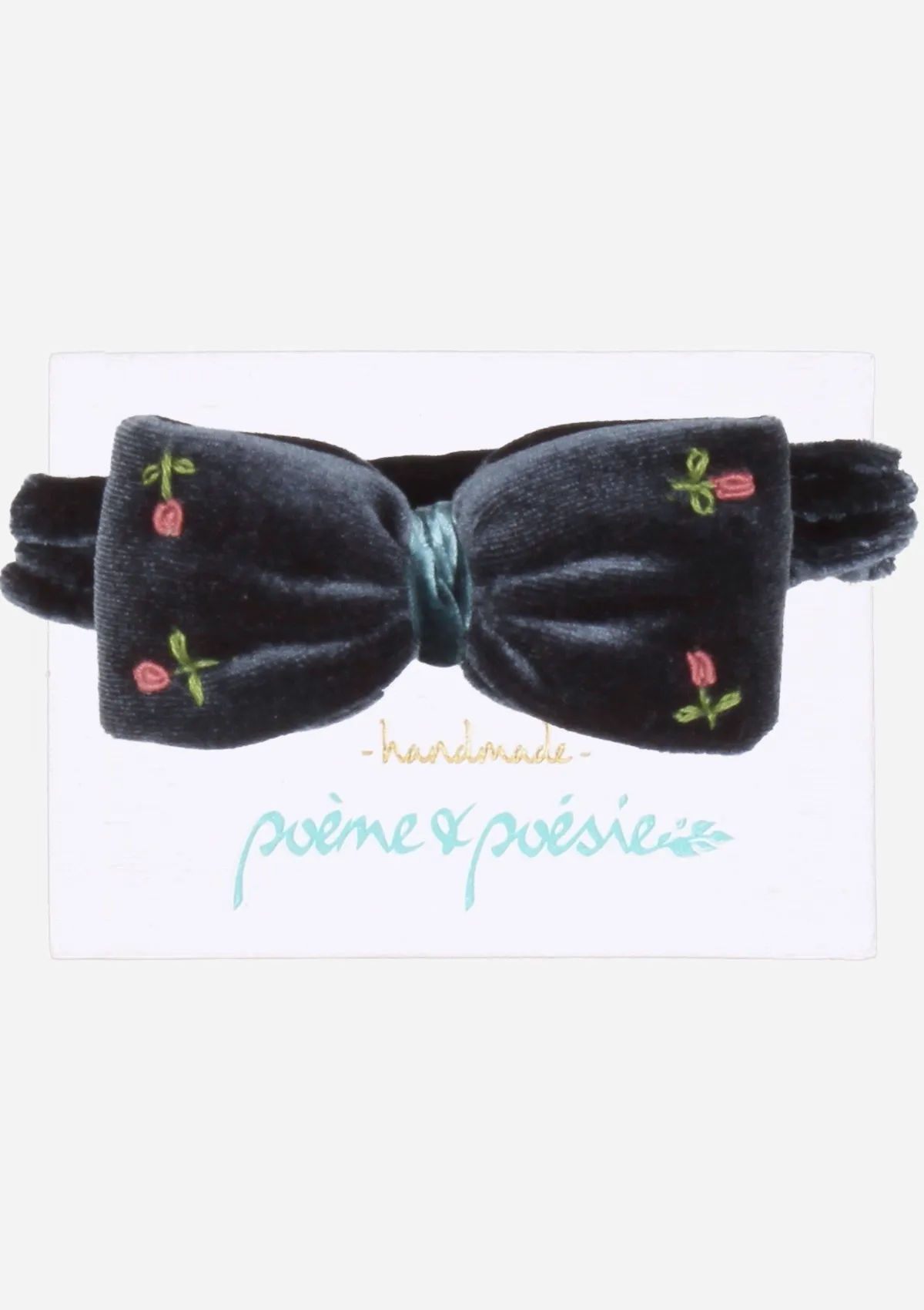 Handmade Velvet Headband with Rose Buds, Midnight Blue