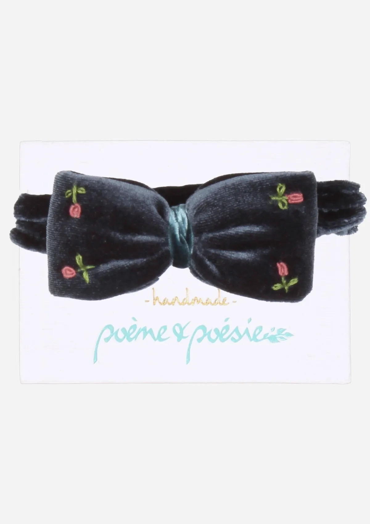 Handmade Velvet Headband with Rose Buds, Midnight Blue
