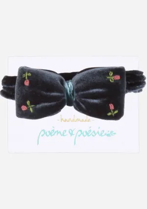 Handmade Velvet Headband with Rose Buds, Midnight Blue