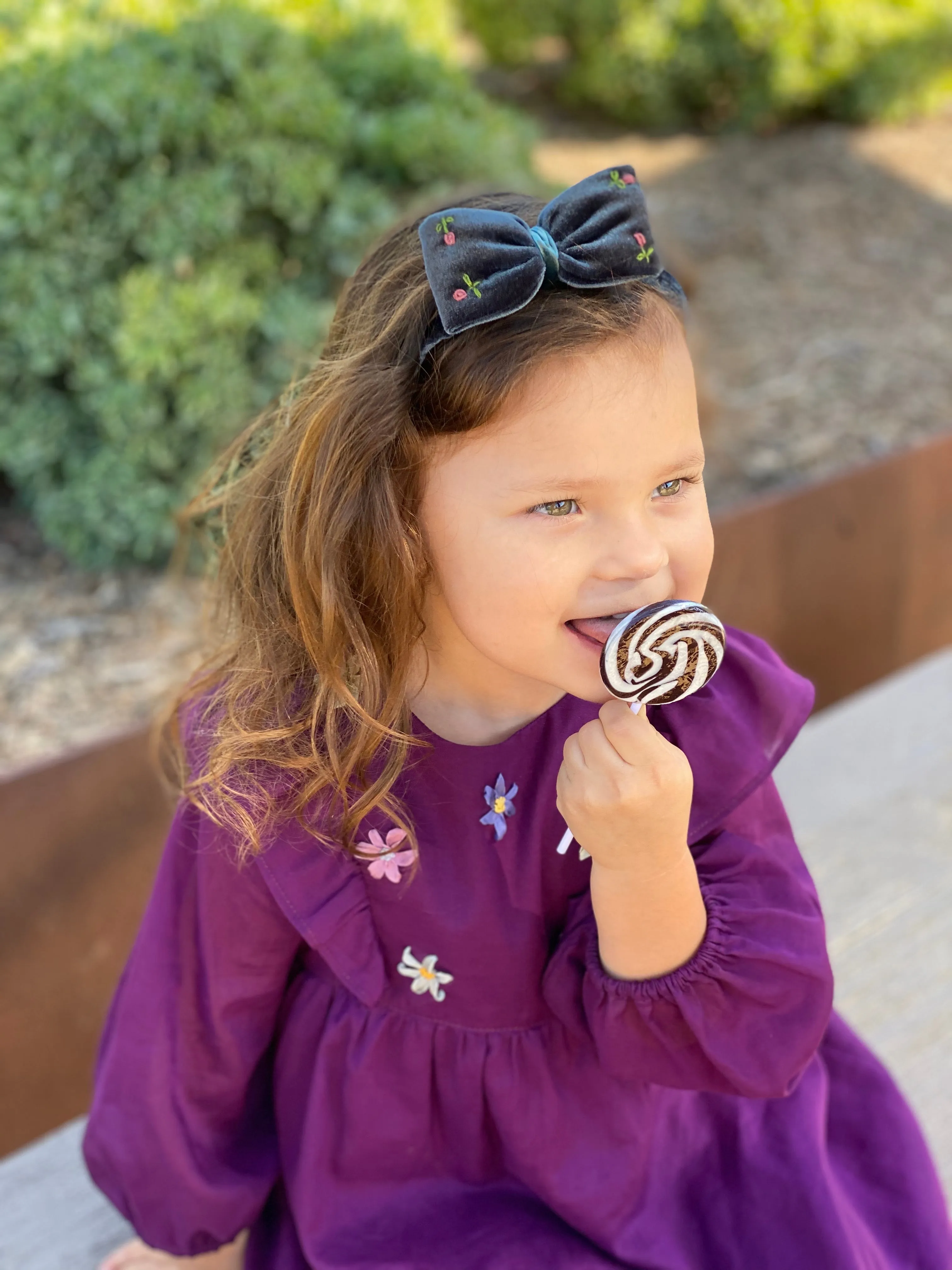 Handmade Velvet Headband with Rose Buds, Midnight Blue