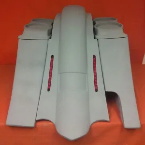Harley Davidson 6" Heritage Softail Out & Down Extended Saddlebags dual 6.5" Speaker Lids   LED Fender Right Side Cut Out
