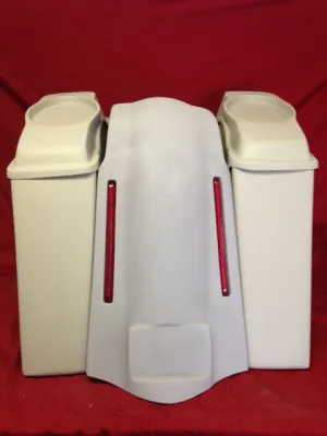 Harley Davidson Softail Heritage 4" Extended Stretched Saddlebags 6.5" Lids LED Lights Fender No Cut Out