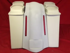 Harley Davidson Softail Heritage 4" Extended Stretched Saddlebags Dual 6 X 9 Lids LED Lights Fender No Cut Out