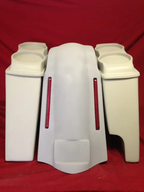Harley Davidson Softail Heritage 4" Extended Stretched Saddlebags Dual 6.5" Lids LED Lights Fender Right CutOut