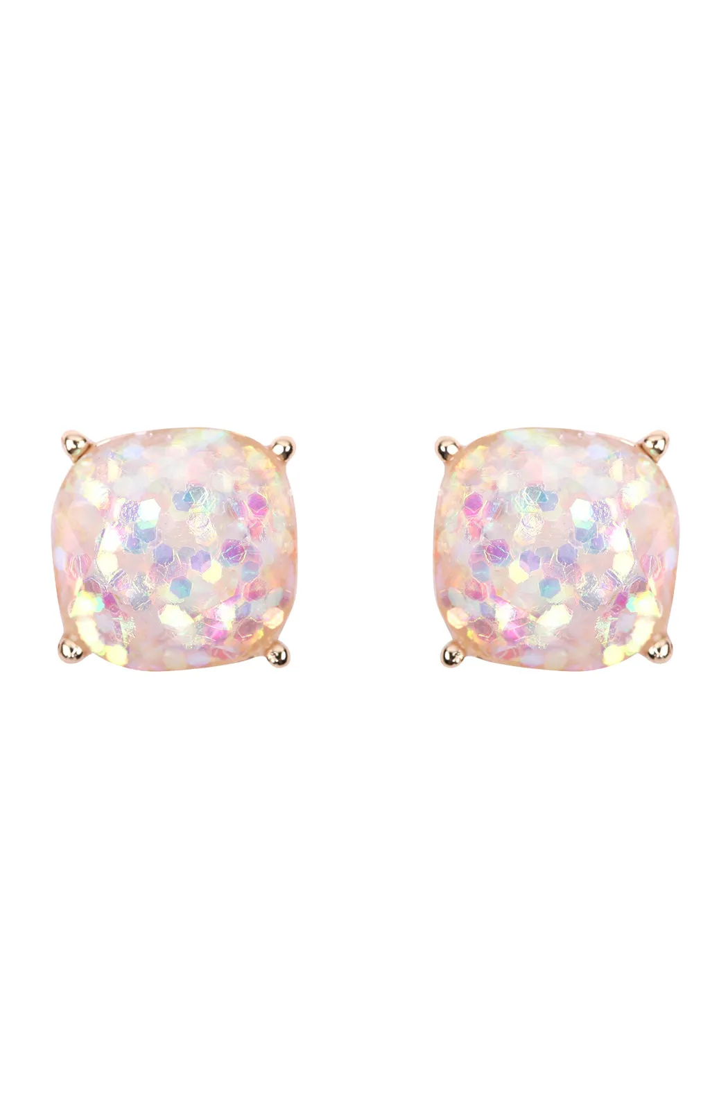 HDE2565 - FACETED GLITTER CUSHION ACRYLIC POST EARRINGS
