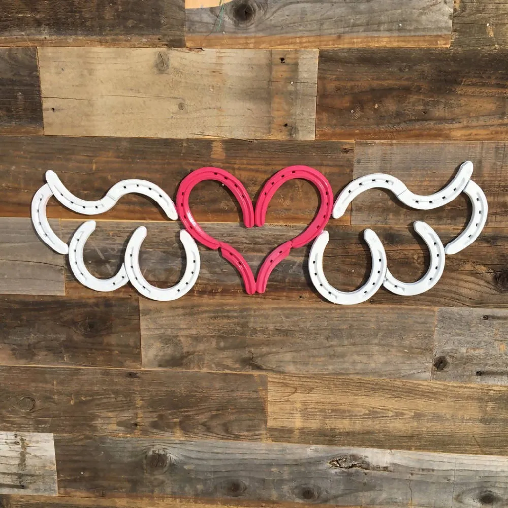 Horseshoe Heart with Wings - Pink and White - The Heritage Forge