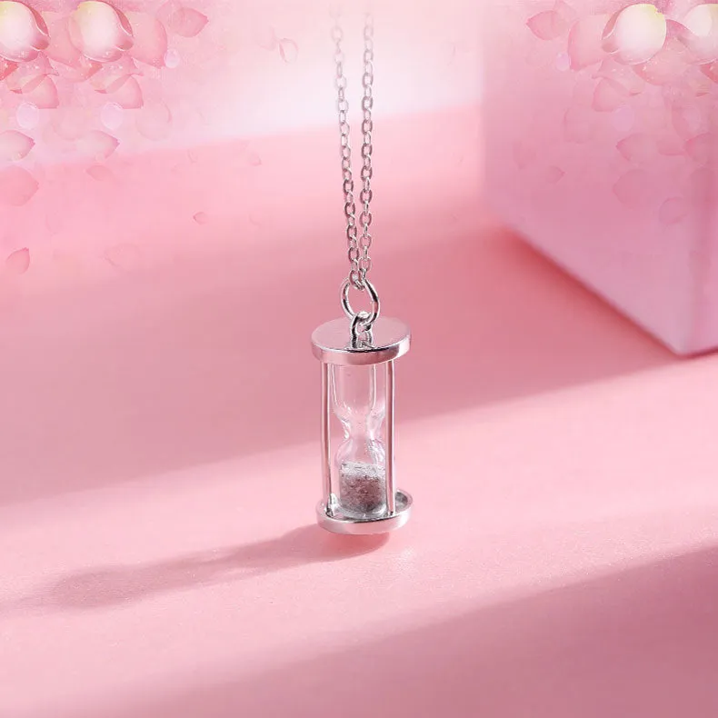 Hourglass Diamond Dust Silvery Pendant Necklace