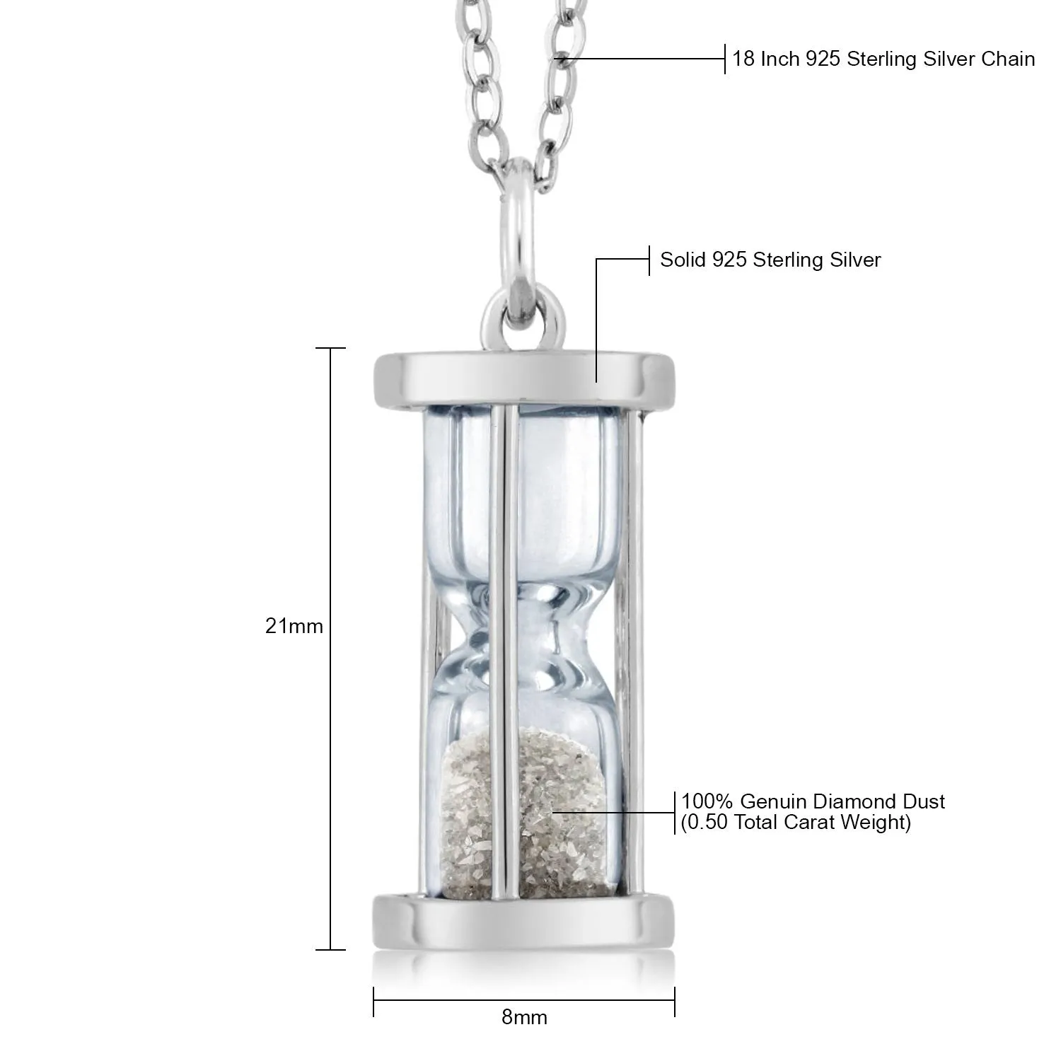 Hourglass Diamond Dust Silvery Pendant Necklace
