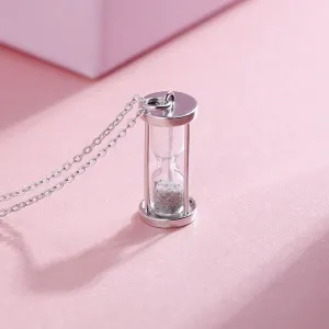 Hourglass Diamond Dust Silvery Pendant Necklace