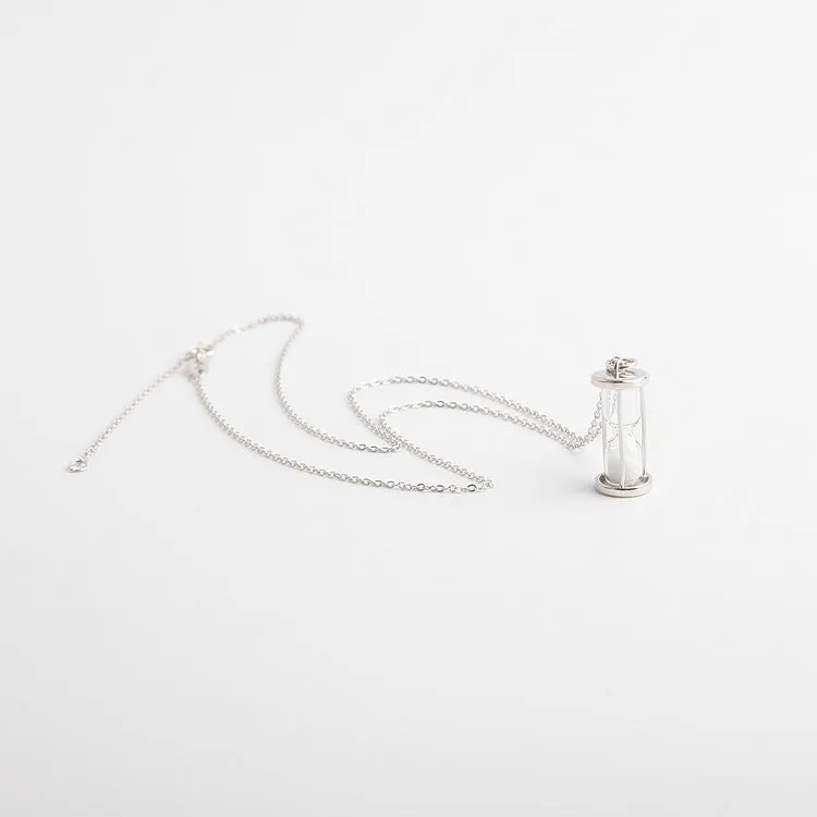Hourglass Diamond Dust Silvery Pendant Necklace
