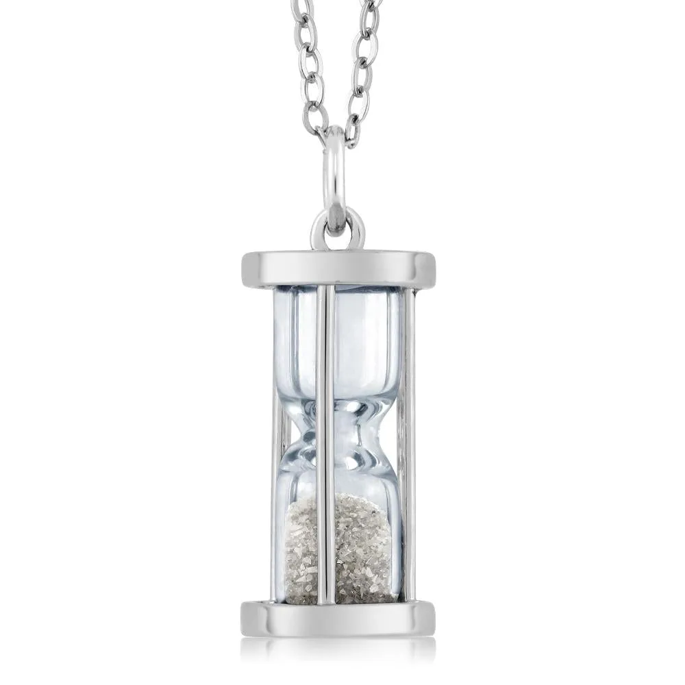 Hourglass Diamond Dust Silvery Pendant Necklace