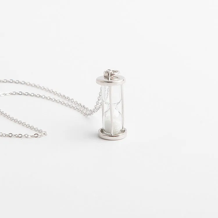 Hourglass Diamond Dust Silvery Pendant Necklace