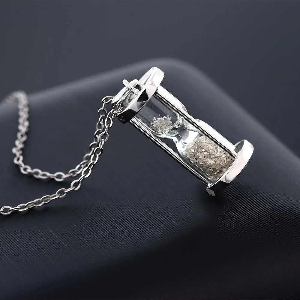 Hourglass Diamond Dust Silvery Pendant Necklace