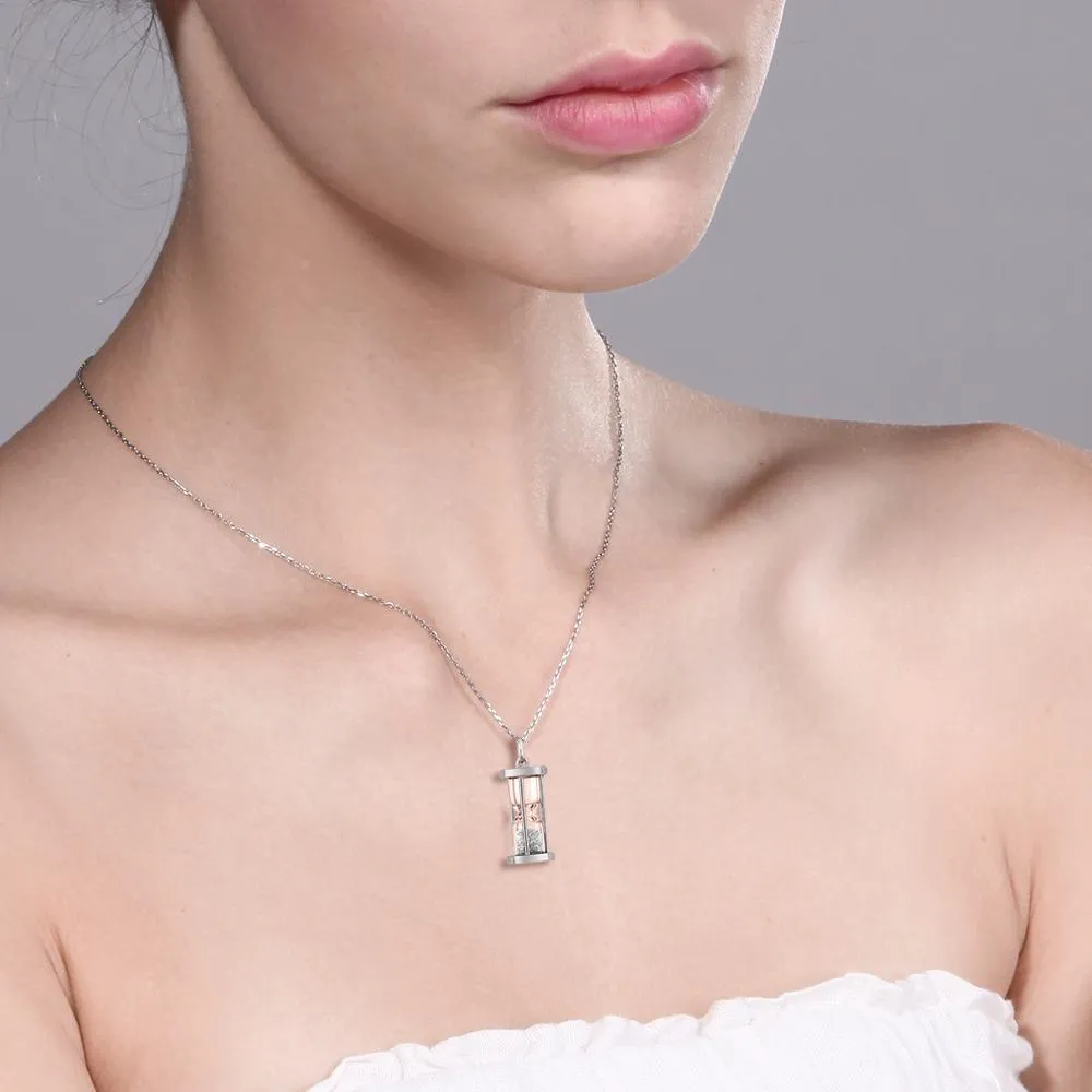 Hourglass Diamond Dust Silvery Pendant Necklace