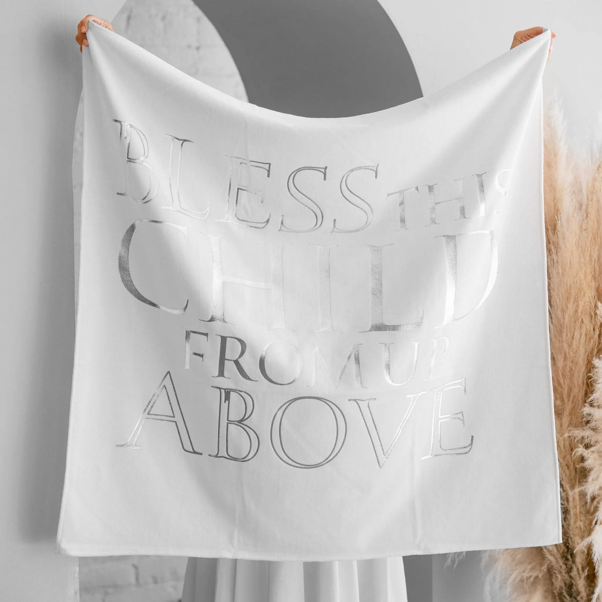 HUGBUG Bless This Child© Christening Towel | Silver