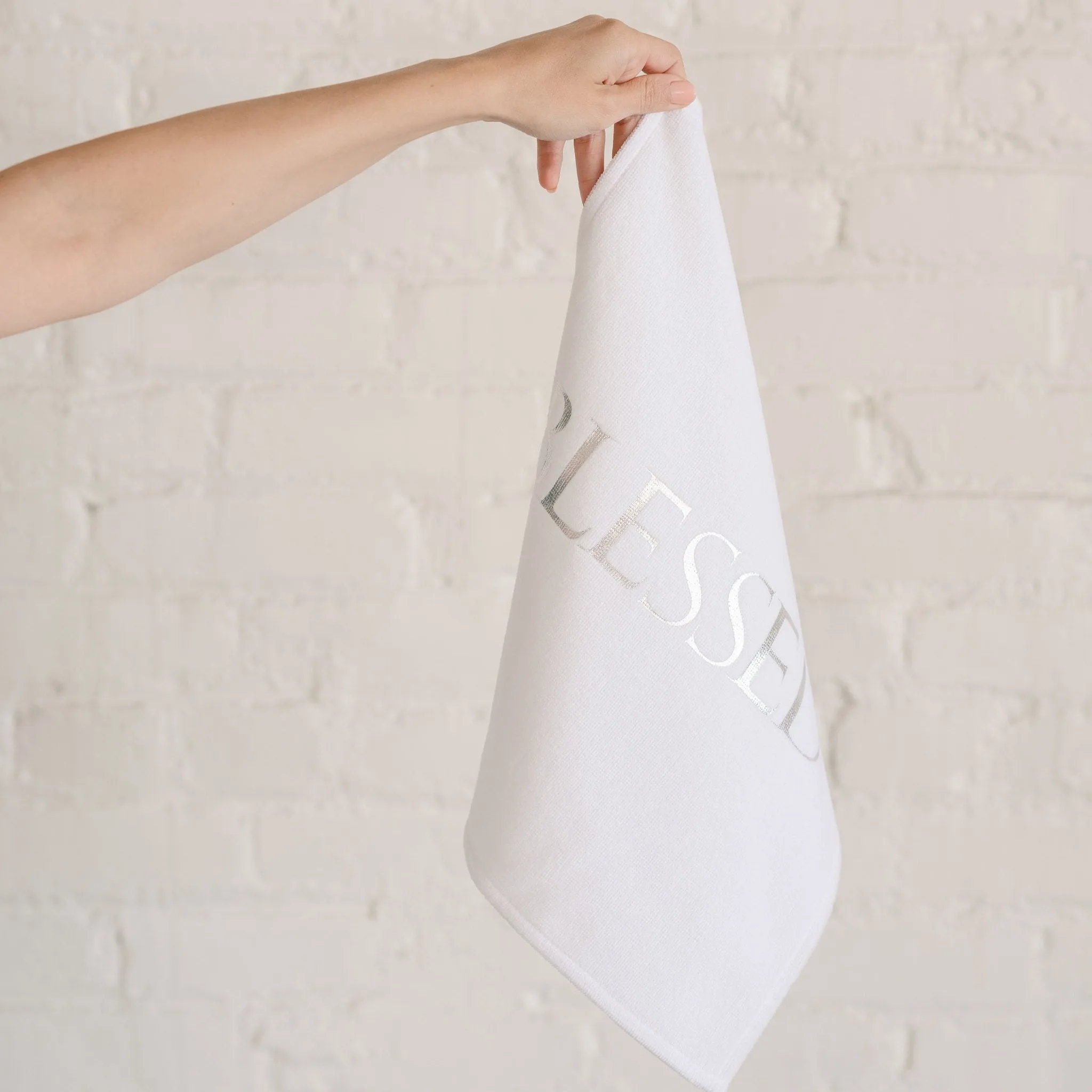 HUGBUG Blessed© Set of 2 Christening Hand Towels | Silver