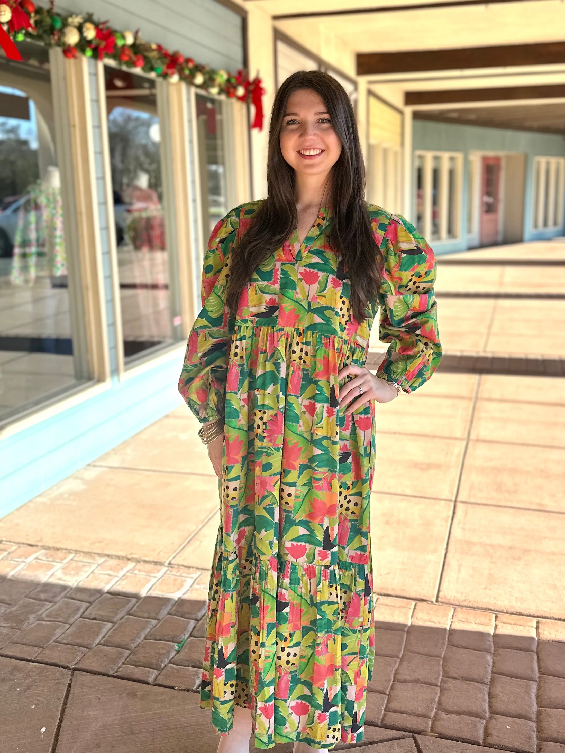 Jenny L/S Maxi Dress - Tropical Mirage