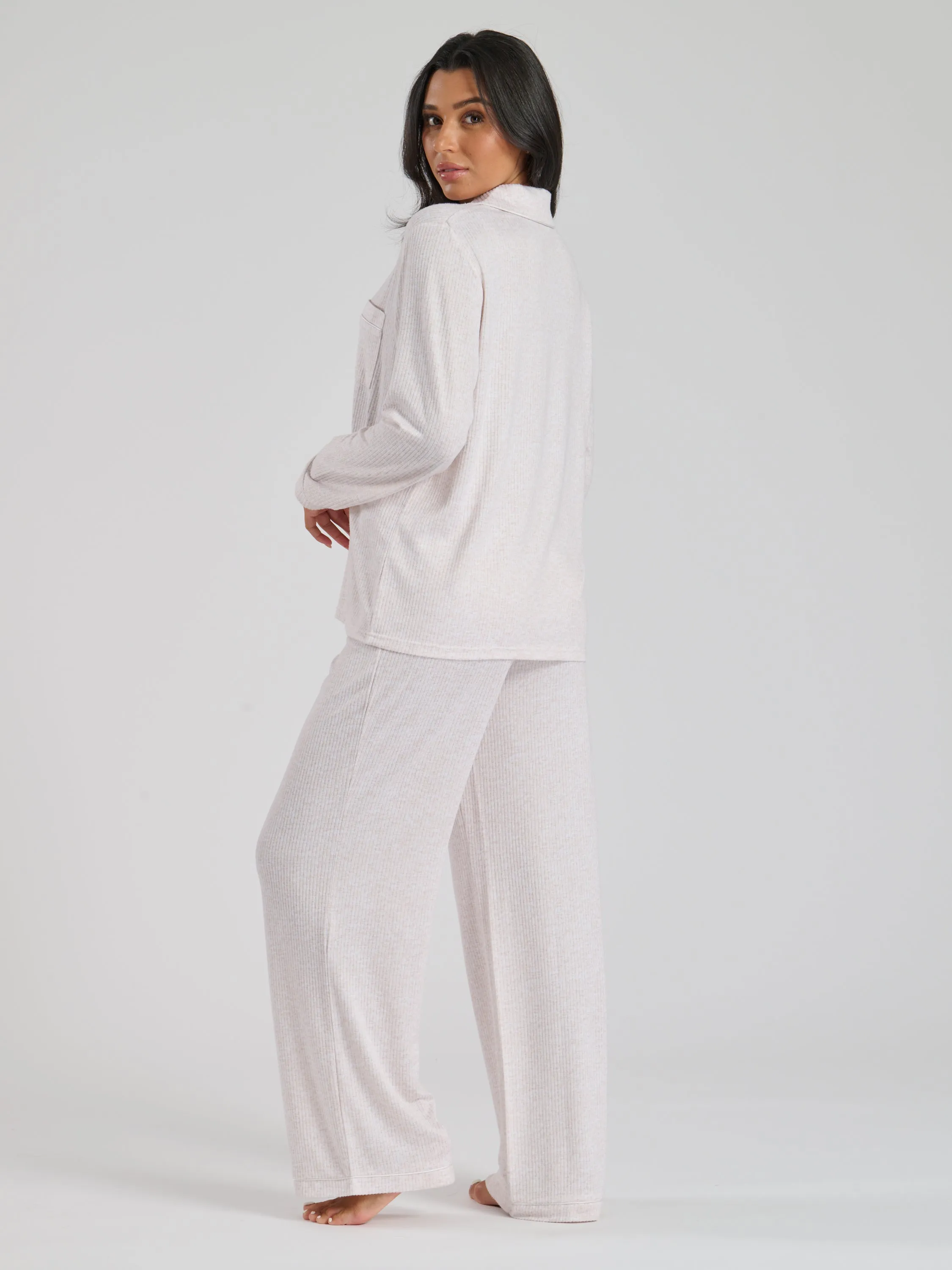 Ladies personalised brushed rib long personalised pyjama set Charcoal