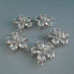 Large Sparkling Flower Rhodium Plated Clear Cubic Zirconia Pendant Charm
