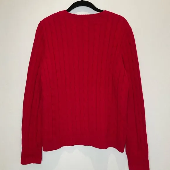 Lauren Ralph Lauren Button Trim Cable Knit Sweater LRL Embroidered Logo Large