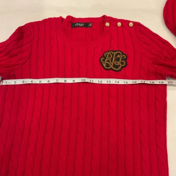 Lauren Ralph Lauren Button Trim Cable Knit Sweater LRL Embroidered Logo Large