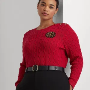 Lauren Ralph Lauren Button Trim Cable Knit Sweater LRL Embroidered Logo Large