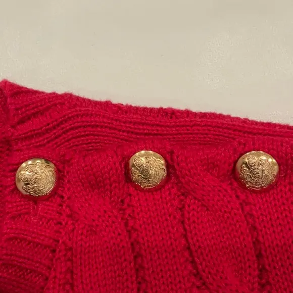 Lauren Ralph Lauren Button Trim Cable Knit Sweater LRL Embroidered Logo Large