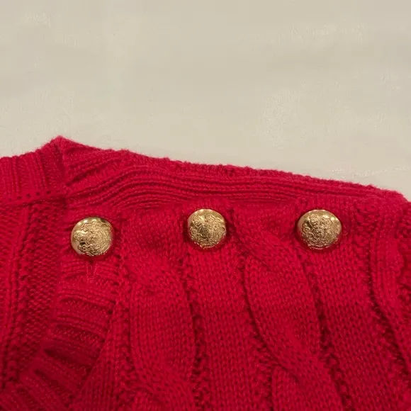 Lauren Ralph Lauren Button Trim Cable Knit Sweater LRL Embroidered Logo Large
