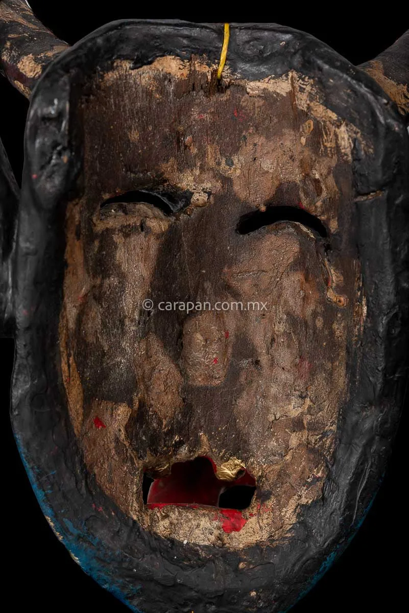Mexican devil Mask in Blue Hand Painted & Carved