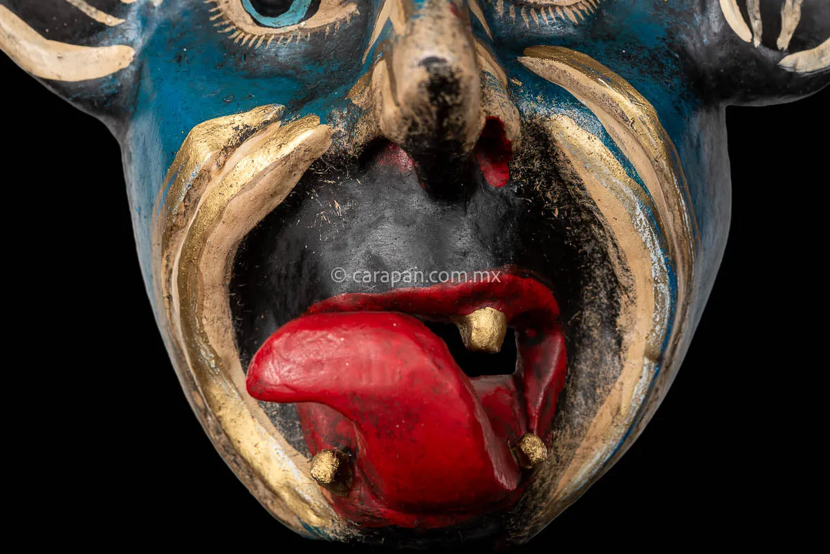 Mexican devil Mask in Blue Hand Painted & Carved