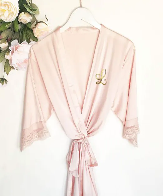 Monogram Satin Lace Robe