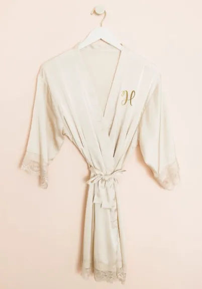 Monogram Satin Lace Robe