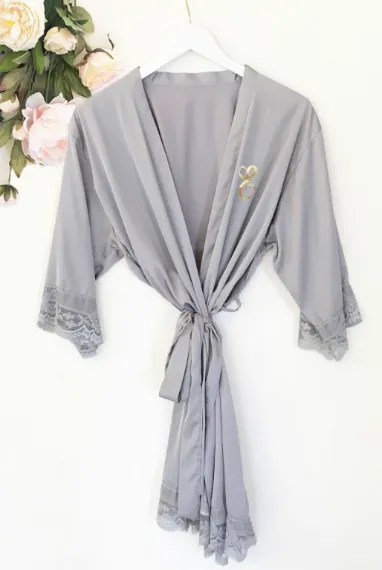 Monogram Satin Lace Robe