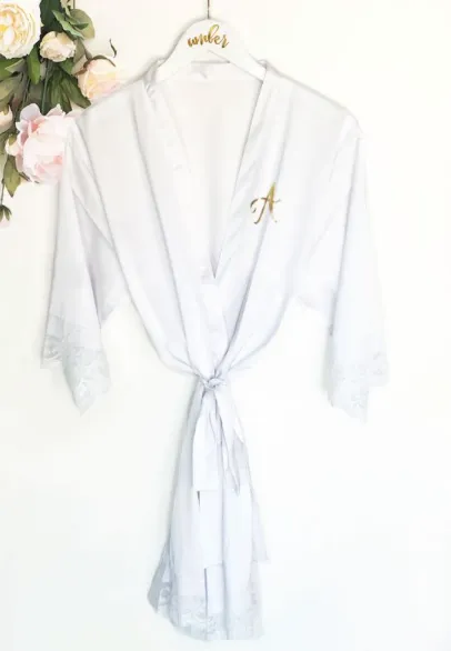Monogram Satin Lace Robe