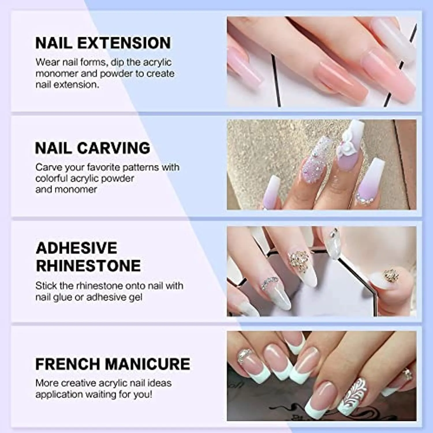 Morovan Acrylic Nail Kit - Glitter Acrylic Powder Monomer Liquid Set Professional Acrylic Powder Set with Everything Supplies Acrylic Brushes Nail Tips Nail Art Decoration Tools DIY Nail Extension