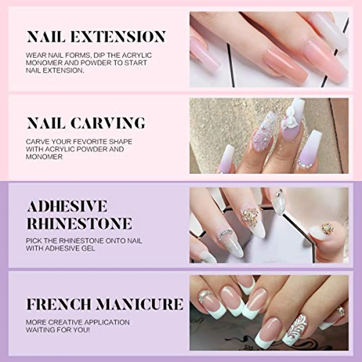 Morovan Acrylic Nail Kit - Glitter Acrylic Powder Monomer Liquid Set Professional Acrylic Powder Set with Everything Supplies Acrylic Brushes Nail Tips Nail Art Decoration Tools DIY Nail Extension