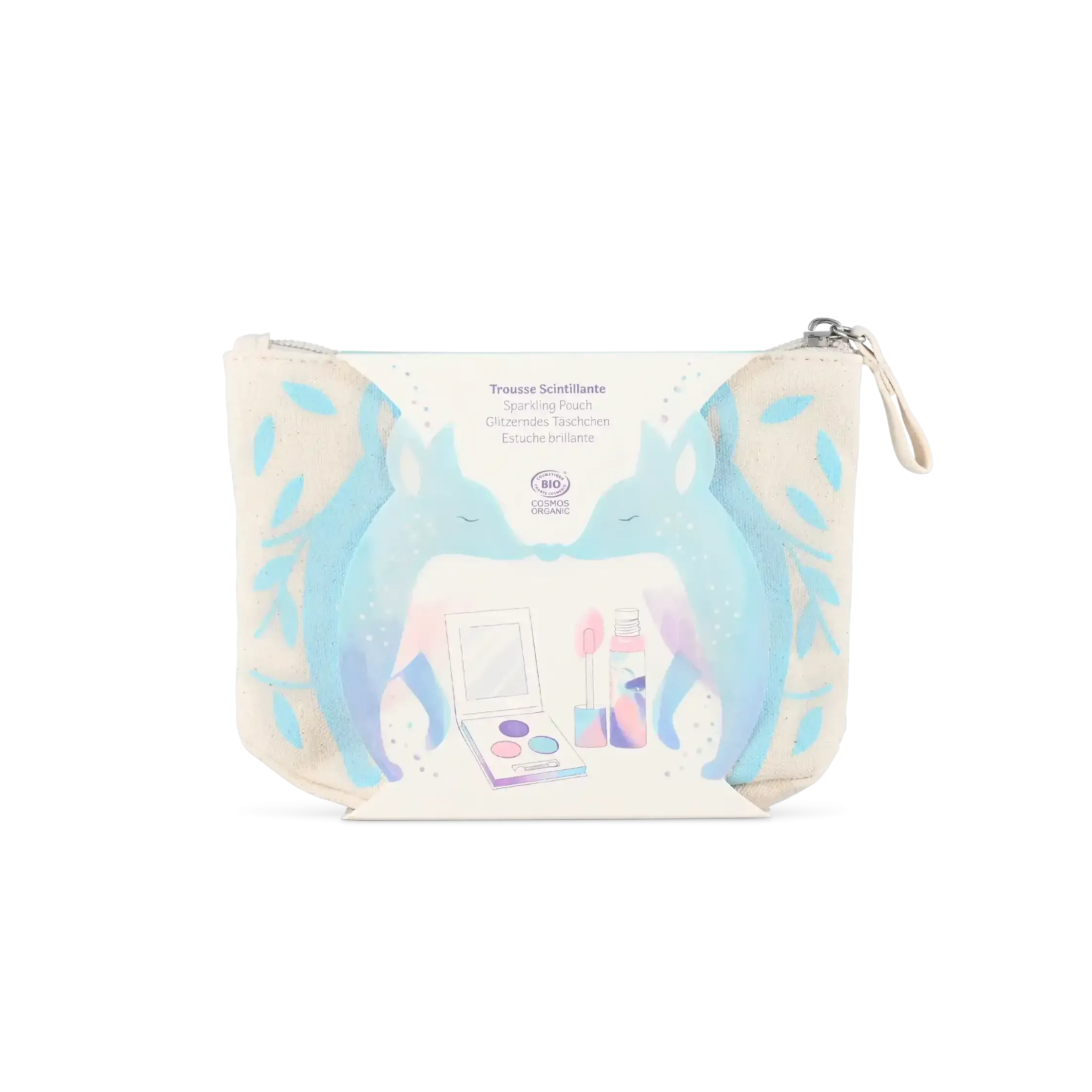 Namaki - Blue Sparkling Fox pouch - organic make-up for kids gift set
