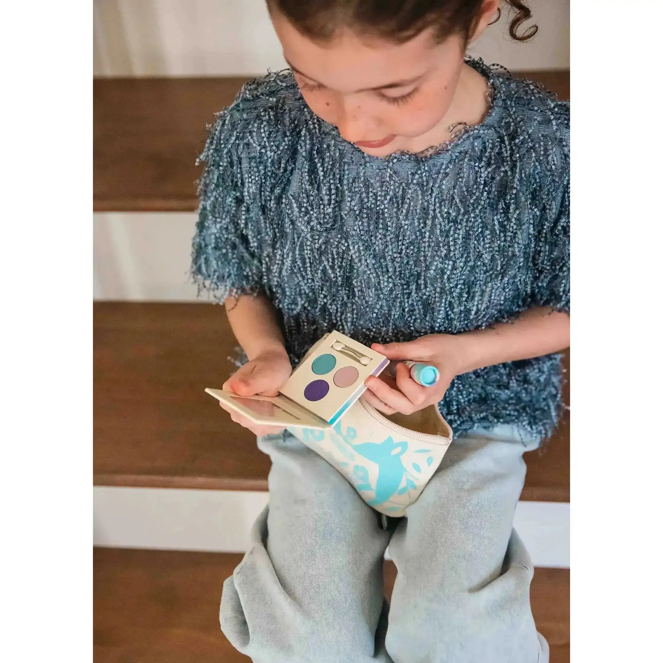 Namaki - Blue Sparkling Fox pouch - organic make-up for kids gift set