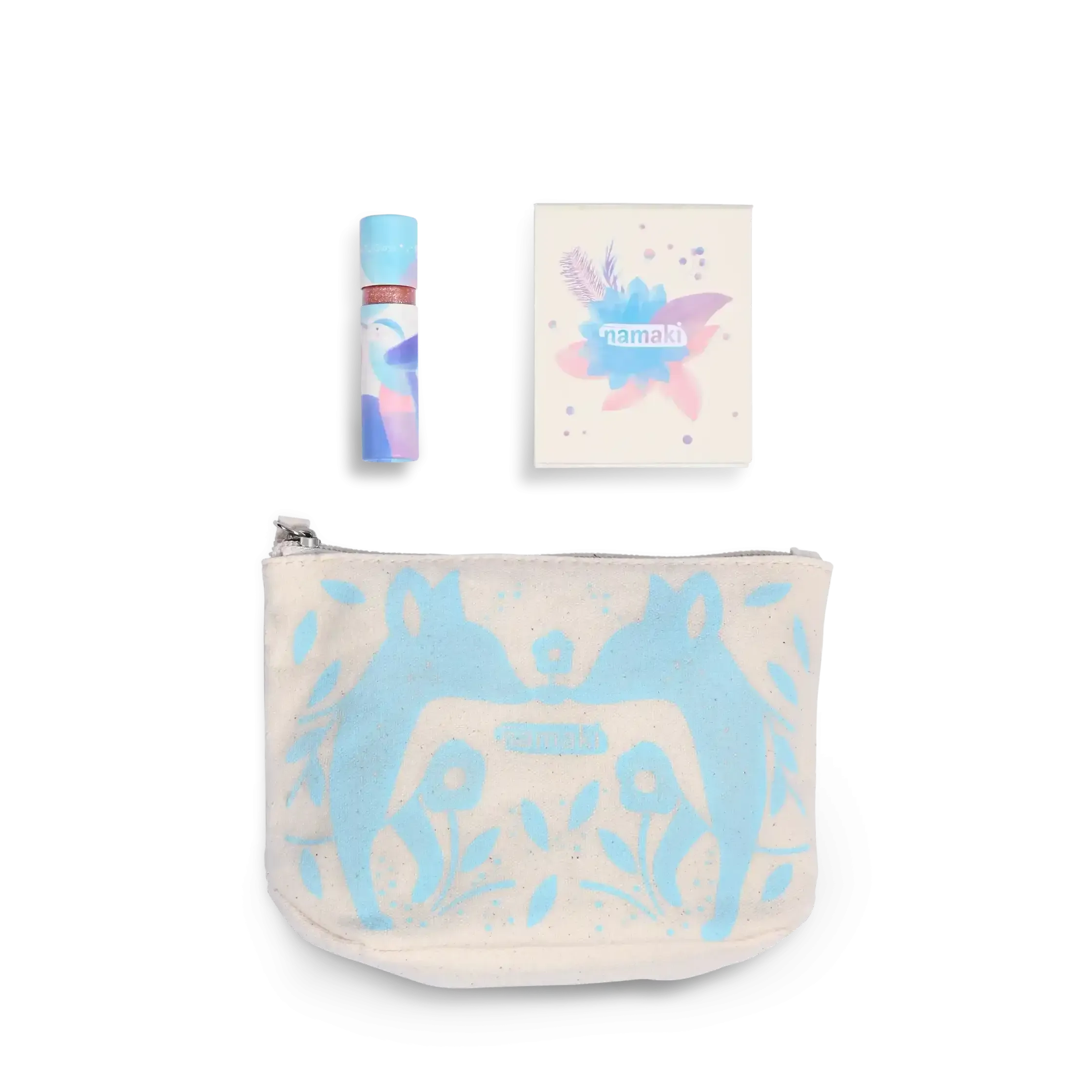 Namaki - Blue Sparkling Fox pouch - organic make-up for kids gift set