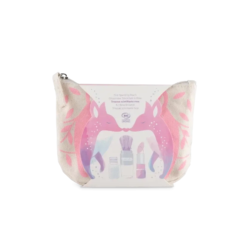 Namaki - Pink Sparkling Fox pouch - organic make-up for kids gift set