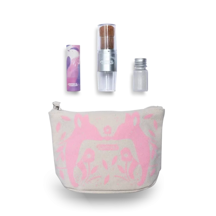 Namaki - Pink Sparkling Fox pouch - organic make-up for kids gift set