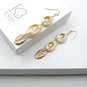 Natural Cowrie Seashell Earrings, Tropical Getaway Boho Shell Jewelry, Dangle Sea Shell Beach Earrings