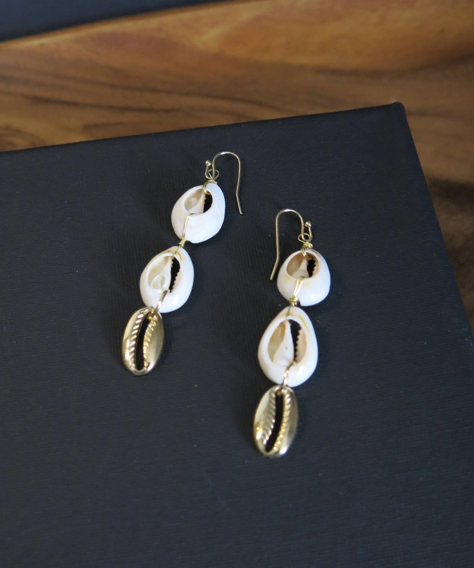 Natural Cowrie Seashell Earrings, Tropical Getaway Boho Shell Jewelry, Dangle Sea Shell Beach Earrings