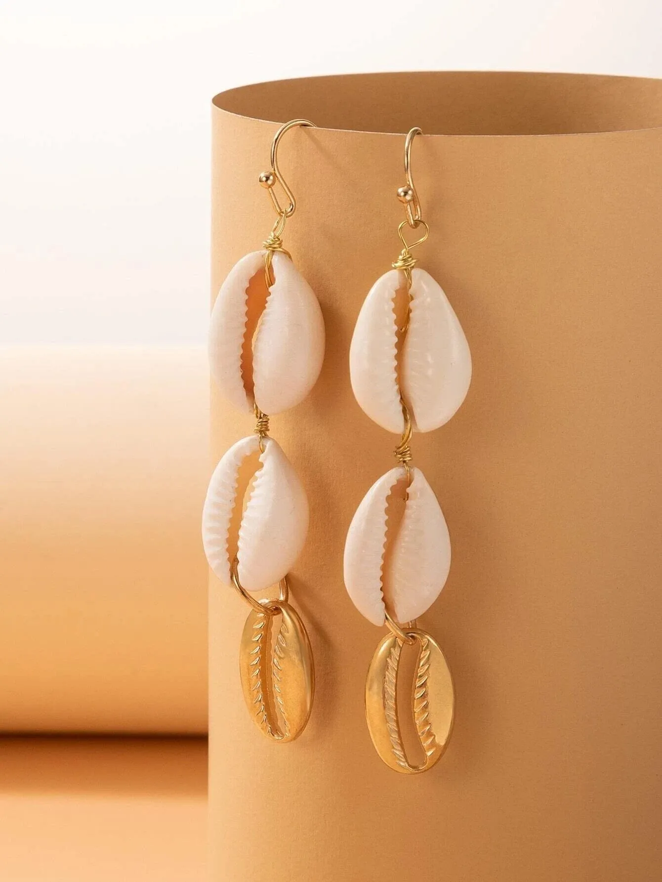 Natural Cowrie Seashell Earrings, Tropical Getaway Boho Shell Jewelry, Dangle Sea Shell Beach Earrings