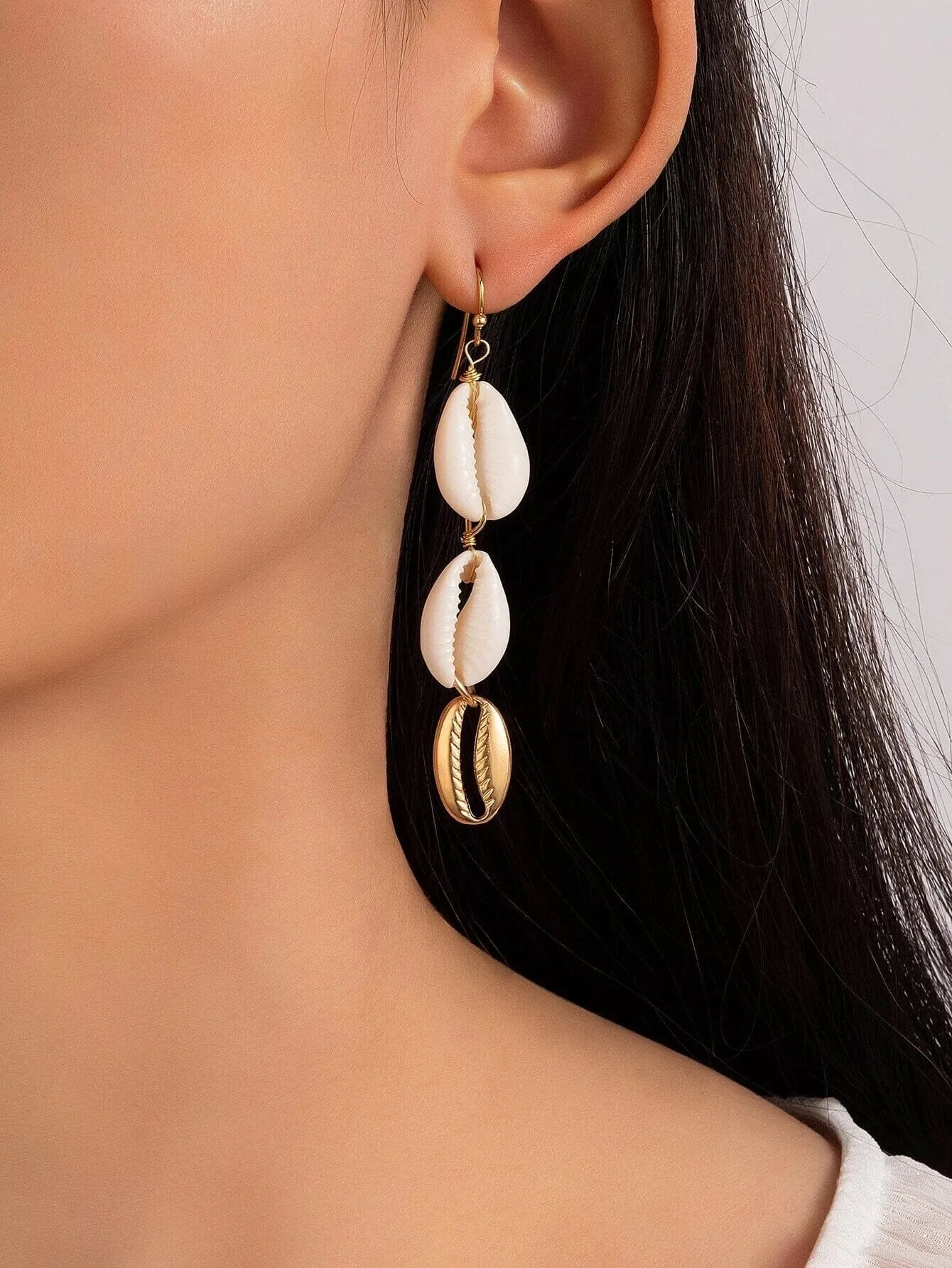 Natural Cowrie Seashell Earrings, Tropical Getaway Boho Shell Jewelry, Dangle Sea Shell Beach Earrings