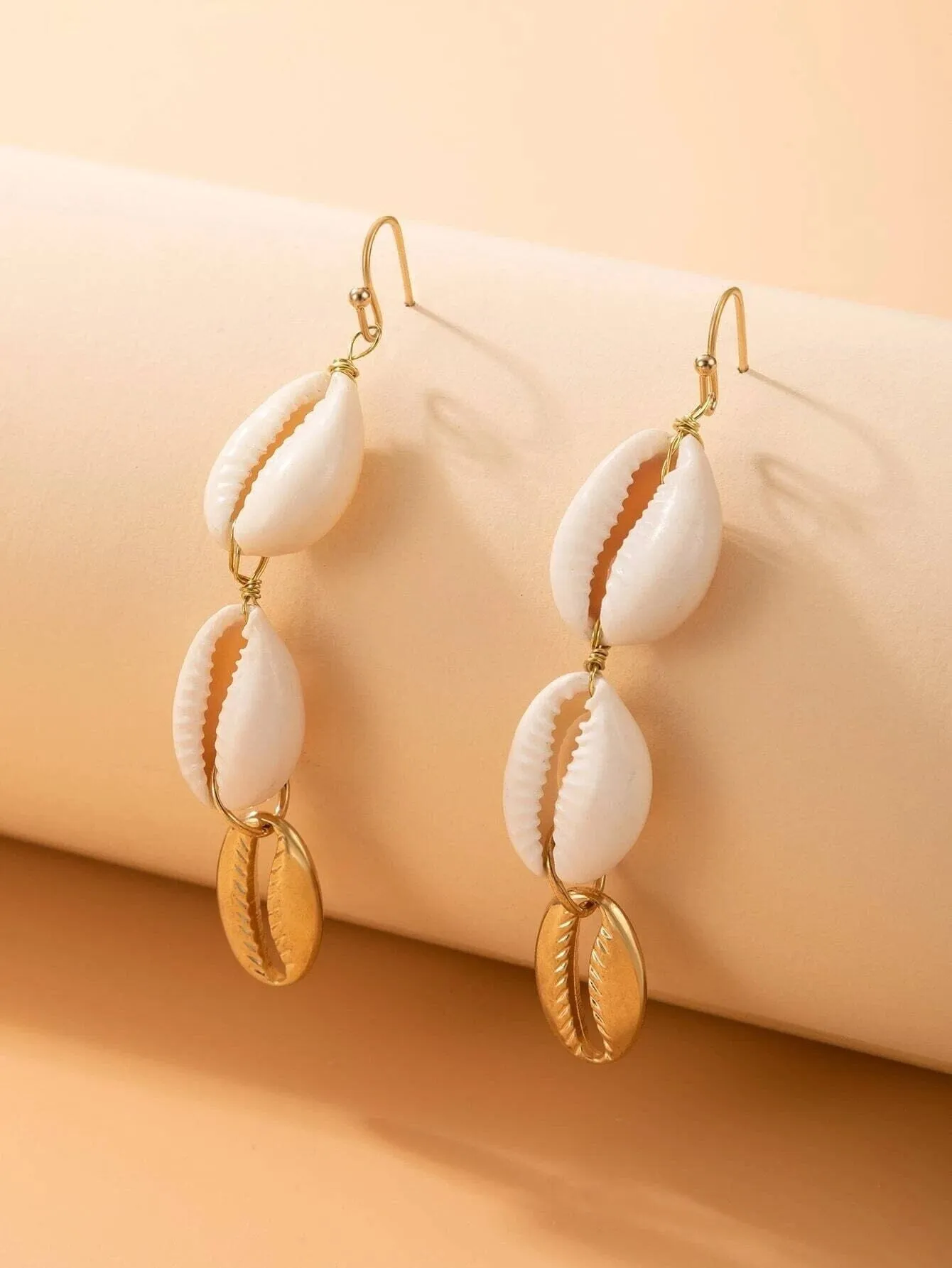 Natural Cowrie Seashell Earrings, Tropical Getaway Boho Shell Jewelry, Dangle Sea Shell Beach Earrings
