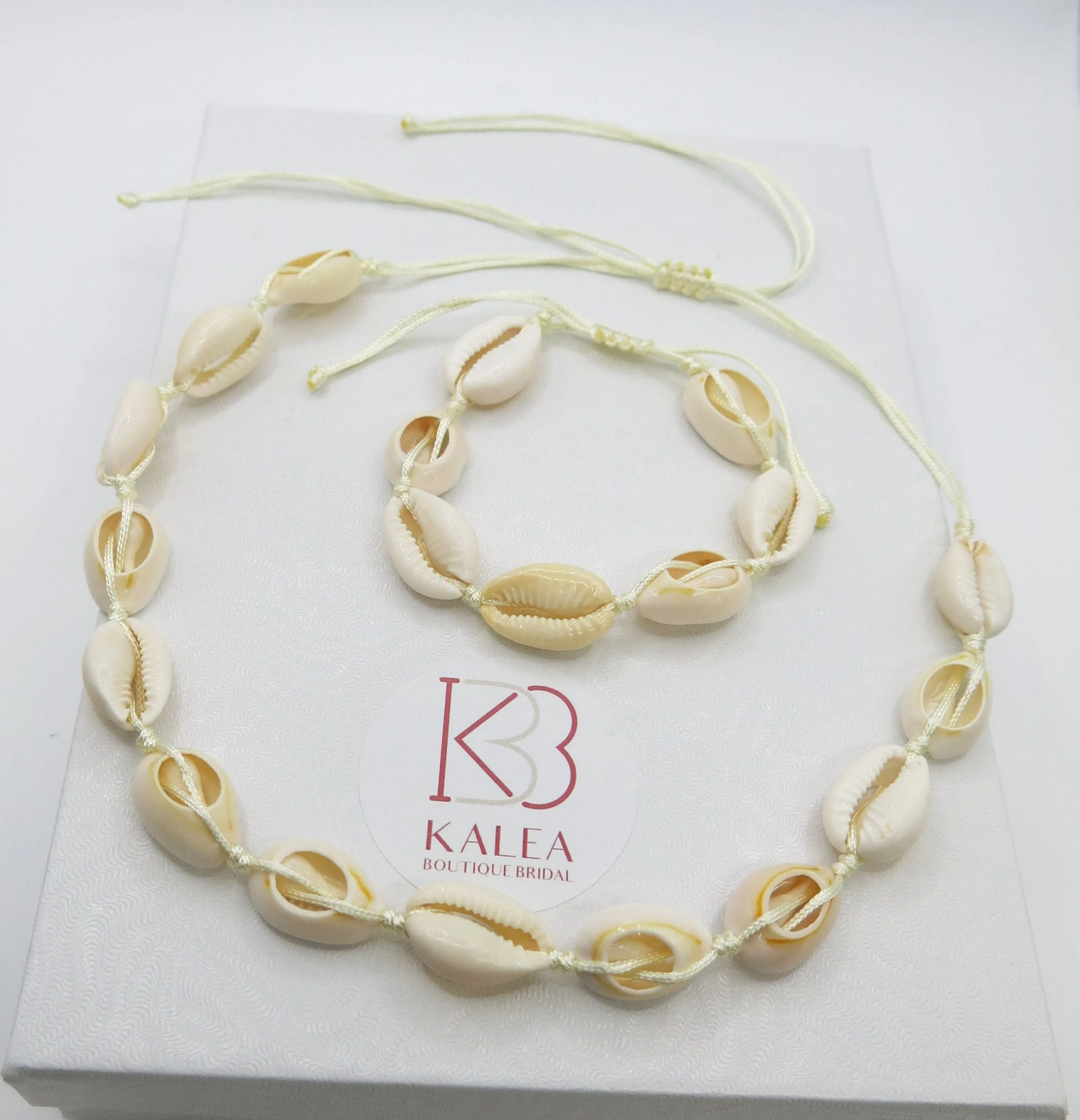 Natural Seashell Rope Necklace and Bracelet 2 PC Set, Beach Necklace Cowrie Boho Jewelry Set