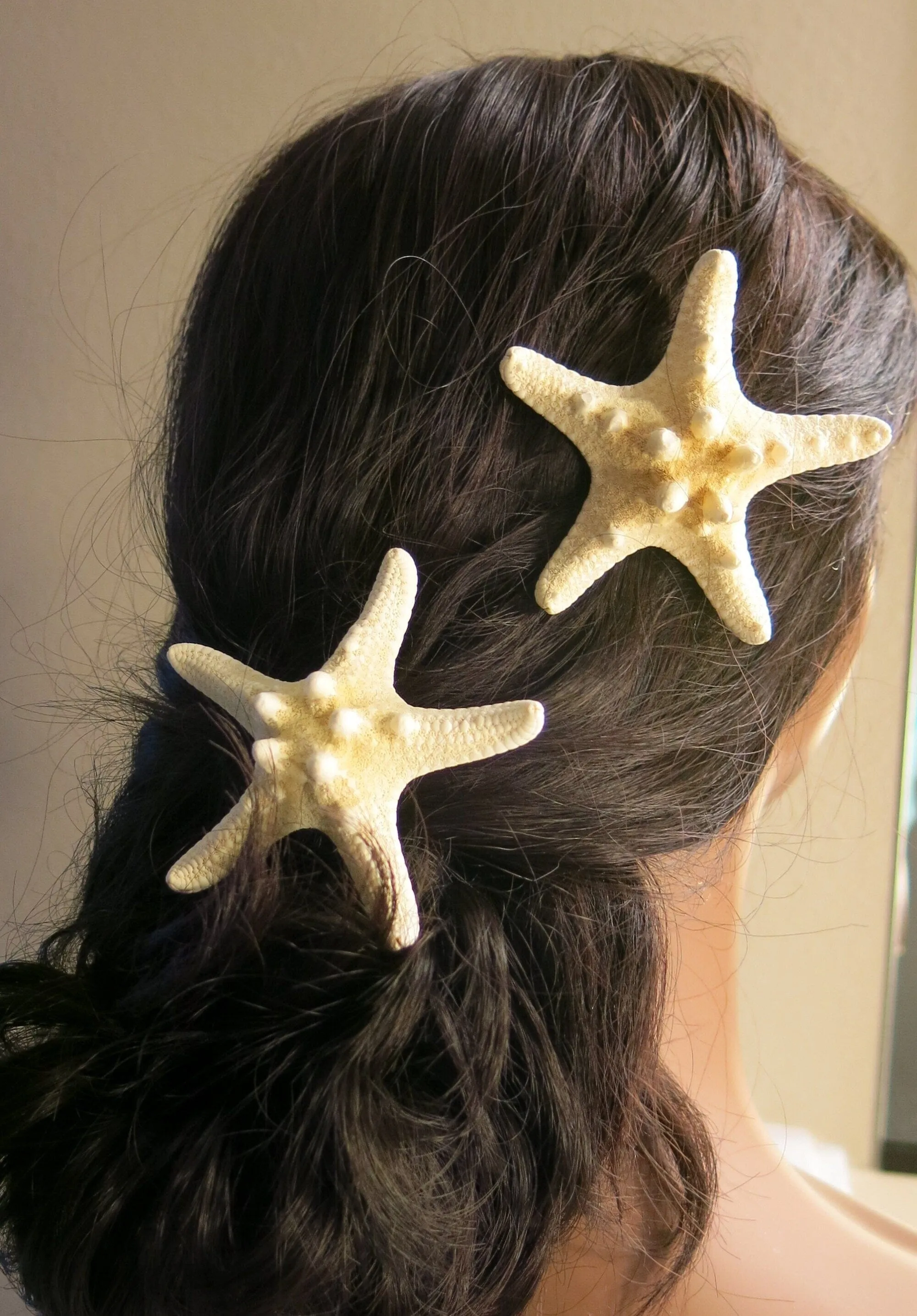 Natural Starfish 2 PC Alligator Hairclip Set, Tropical Wedding Starfish Hairpiece, Hawaii Seashell Star Hairclips, Mermaid Cosplay Headpiece